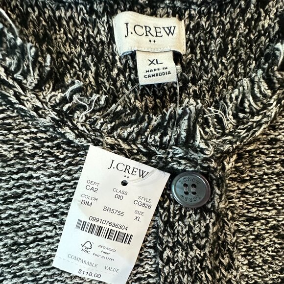J. Crew Factory Short sleeve fringe lady cardigan sweater Black Ivory | XL | NWT - Picture 7 of 10